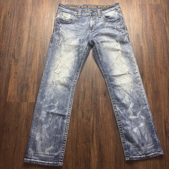 Rock Revival Denim - Rock Revival Zed Straight Jeans Distressed Faded Medium Wash Men’s Size 36